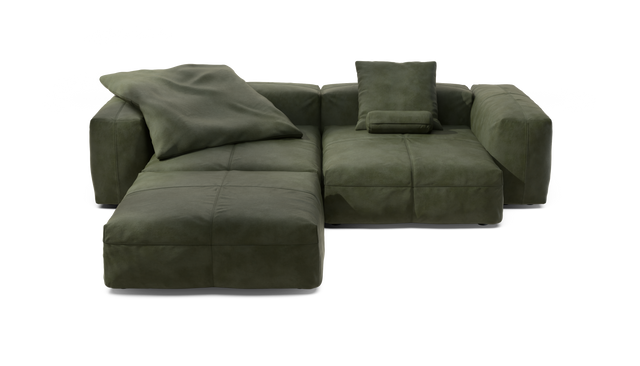 vetsak | Sofa Set 03 - Leather - Olive | Modular Sofa | 3.5 Seater | Big Sofa | Corner Sofa