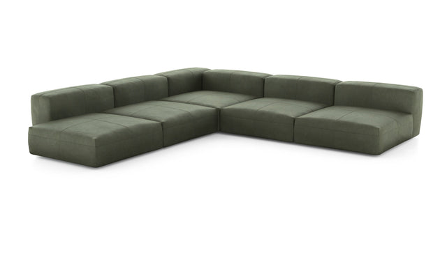 Preset five module corner sofa - leather - olive - 346cm x 346cm