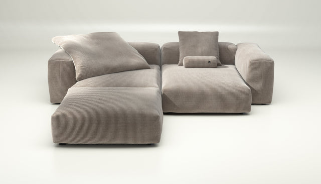 vetsak | Sofa Set 03 - cord velour - platinum | Modular Sofa | 3.5 Seater | Big Sofa | Corner Sofa