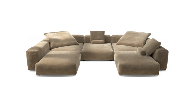 vetsak | Sofa Set 06 - Cord Velour - Sand | Modular Sofa | 6.5 Seater | Big Sofa | U-Shape | Corner Sofa