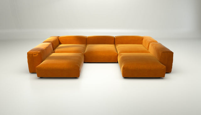 vetsak | Sofa Set 06 - Suave - Orange Blaze | Modular Sofa | 6.5 Seater | Big Sofa | U-Shape | Corner Sofa