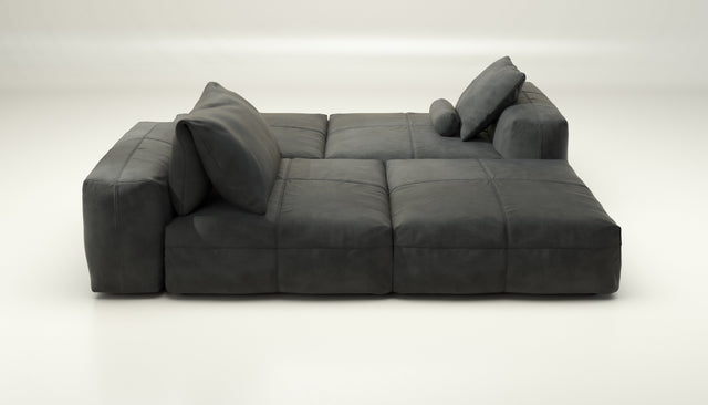 vetsak | Sofa Set 08 - Daybed - leather - dark grey | Modular Sofa | 6 Seater | Outdoor Island | Double lounger