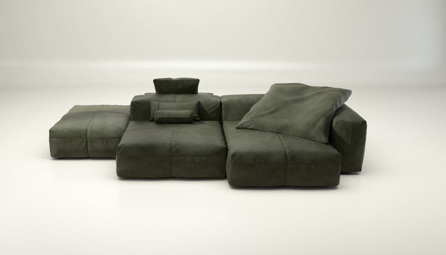 vetsak | Sofa Set 09 - The Island - leather - olive | Modular Sofa | 7 Seater | Sofa Island