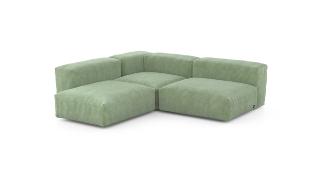 three module corner sofa - cord velour - duck egg - 95in x 78in