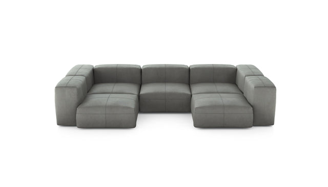 Preset u-shape sofa - leather - light grey - 314cm x 199cm