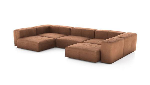 Preset u-shape sofa - leather - brown - 377cm x 199cm