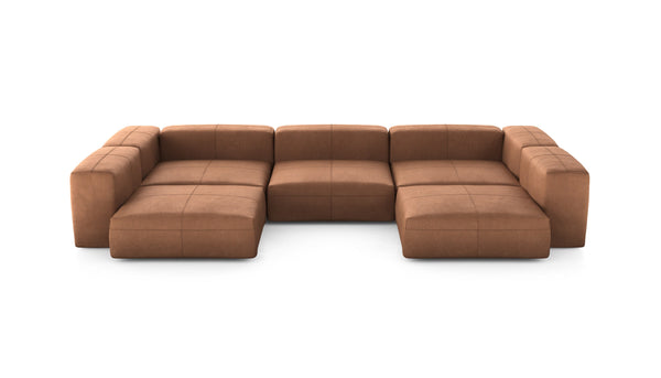 Preset u-shape sofa - leather - brown - 377cm x 220cm