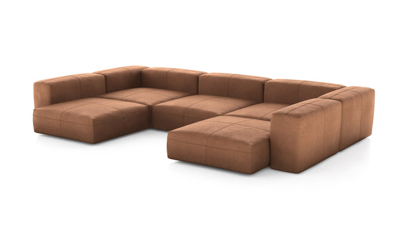 Preset u-shape sofa - leather - brown - 377cm x 220cm