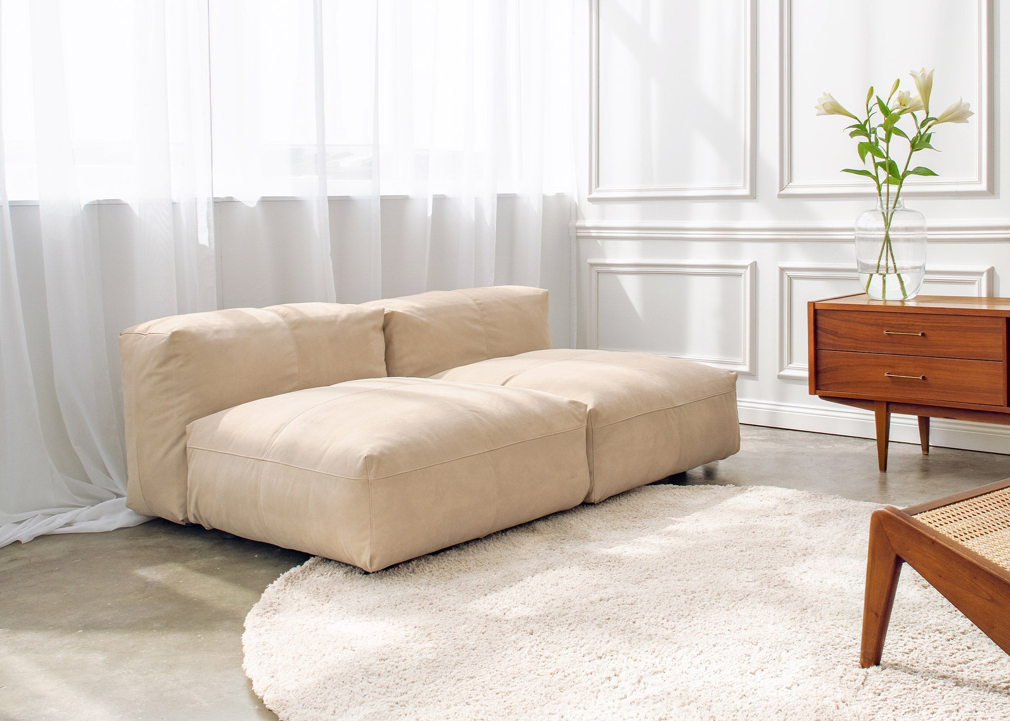 vetsak®-Two Seat Lounge Sofa M Leather light beige